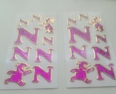 Set of 2 sheets of vintage introduct glitter stickers «N» discontinued Germany