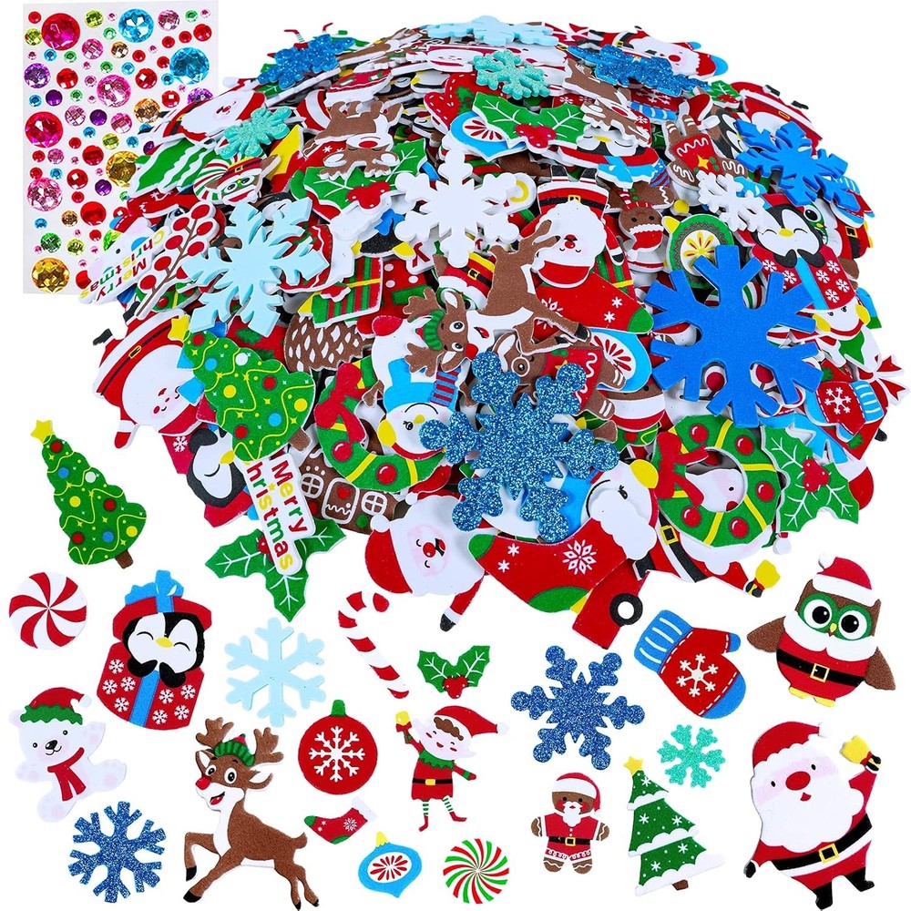 Winlyn 522 Pcs Bulk Assorted Christmas Stickers Christmas Crafts Foam Self-Adhes