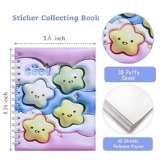 Reusable Sticker Collecting Book with Puffy Cover, A5 Size with 40 Sheets Star