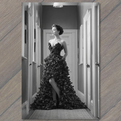 STICKER Elegant Woman Pine Needle Dress Black White Fashion Christmas Tree Gow