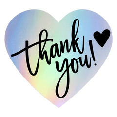50 Silver Holo Thank You Stickers 2 Inch – Shiny Rainbow Heart Mailing Labels