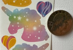 UNICORN W/STARS Stickers(9pc) Heart•Rainbow•Fantasy•Heart •Mystical•Card Making￼