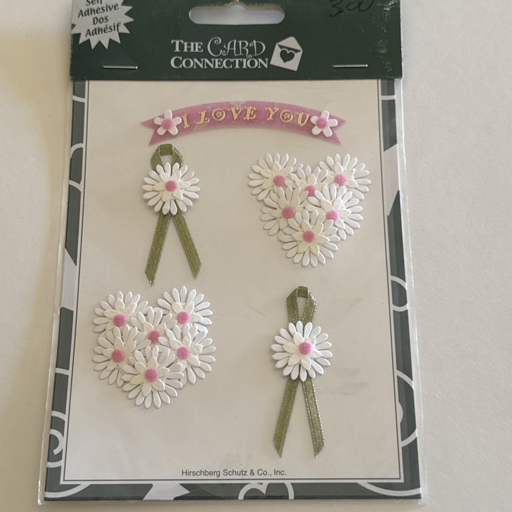 The Card Connection – Self Adhesive Flowers, ribbon, I love you. NIP, beautiful
