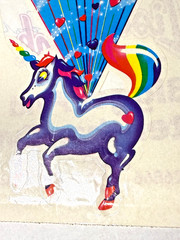 Vintage AUTOGRAPHED LISA FRANK SIGNED 1984 Markie Unicorn Jumbo Sticker 1/1 ****