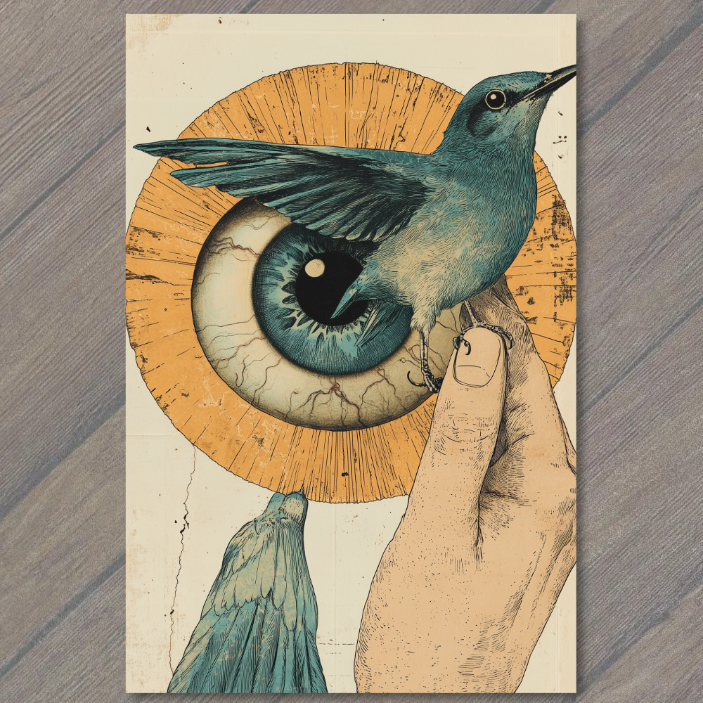 STICKER Unusual Bird with Human Hand Surreal Blue Eyes Odd Strange Macabre Got