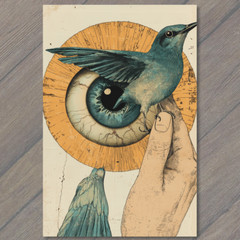 STICKER Unusual Bird with Human Hand Surreal Blue Eyes Odd Strange Macabre Got