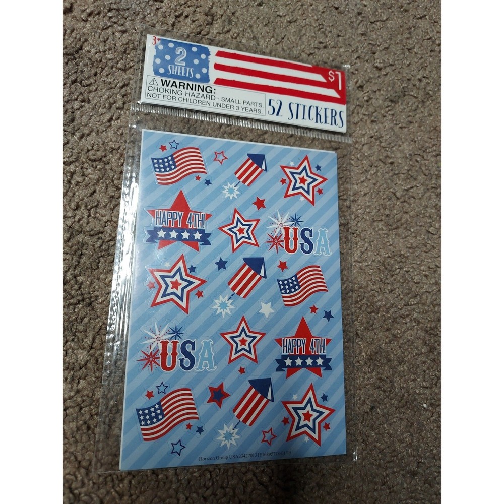 New Horizon Group USA 4th Of July Stickers 2 Sheets 52 Stickers