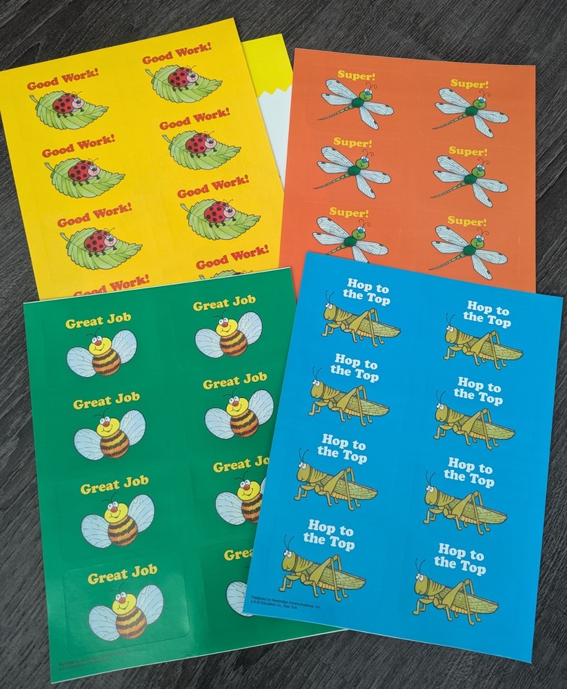 Vintage 90s MacMillan Encouraging Bugs Large Sticker Sheets 4 Sheets Lady Bugs