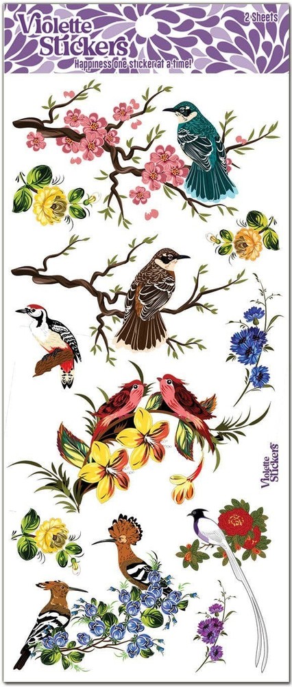 Violette Stickers – Birds – 2 Oriental Bird & Flower Sticker Sheets – Crafts