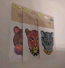 (3) Crafters Square Stickers Embossed Leopard / Tiger / Bear Dimensional Raised