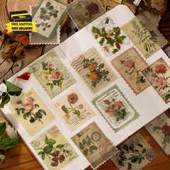 60Pcs Vintage Postage Stamp Stickers, Aesthetic Botanical Deco Paper Sticker for