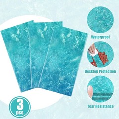3Pcs Ocean Waves Plastic Tablecloth, 54 x 108 Inch Water Print Table Cover, D…
