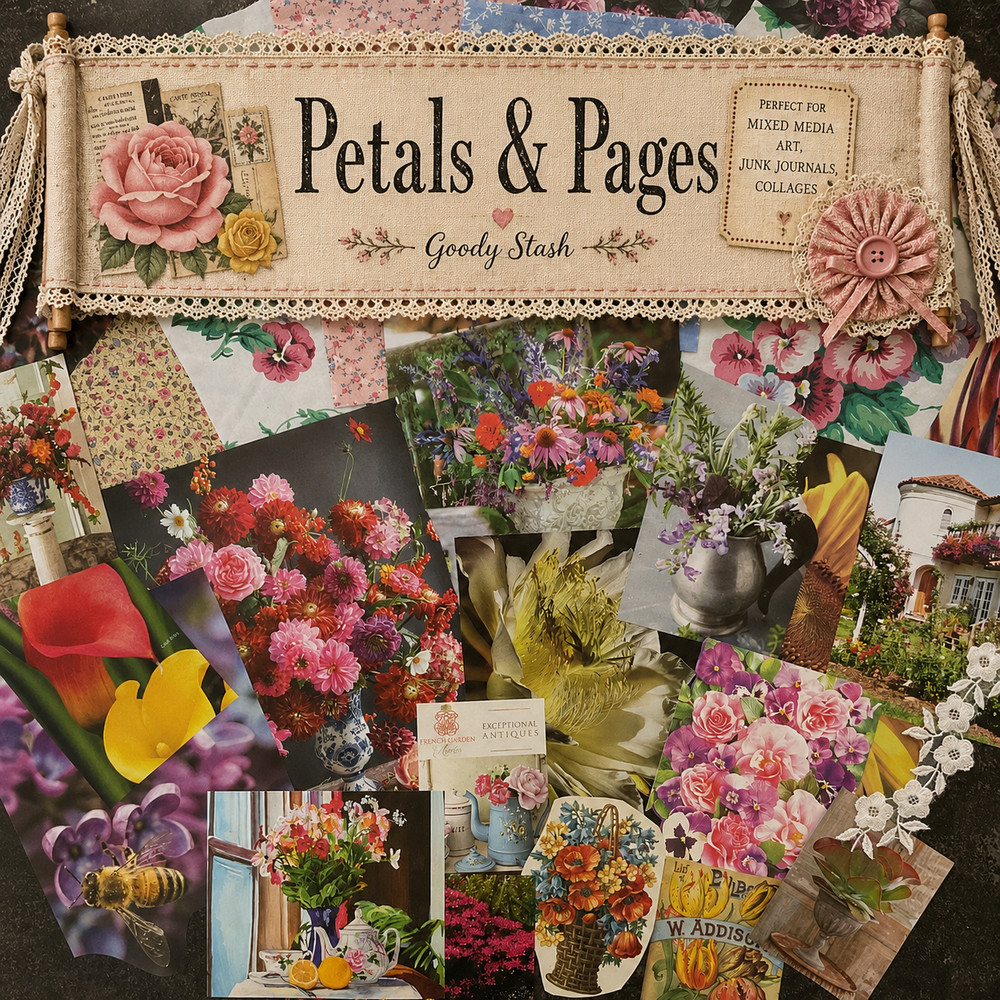 Petals & Pages Collection – Mixed Media Collage Pack, Floral Ephemera Bundle