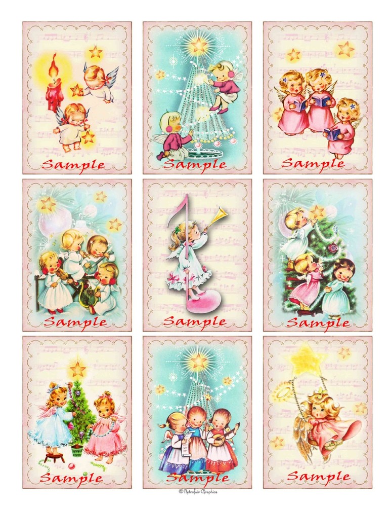Vintage Christmas Angels (9) Cut Glossy Sticker Labels~Junk Journals~Crafts~#23S