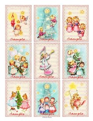 Vintage Christmas Angels (9) Cut Glossy Sticker Labels~Junk Journals~Crafts~#23S