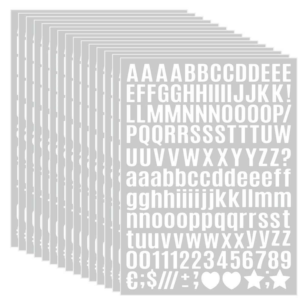 15 Sheet Small Letter Stickers – 1/2 Inch White Vinyl Self Adhesive Alphabet Num