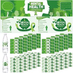 100 Pcs Mental Health Green Ribbon Water Bottle Labels – Waterproof Stickers for