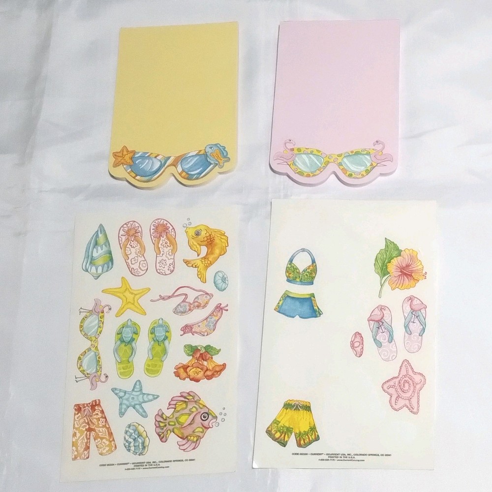Vintage Current 08232 BEACH DAY Stickers & FLAMINGO / FISH SUNGLASSES Note Pads