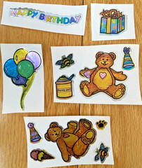 Vintage 80s Sticker Lot: Restored Damaged Teddy Bear Birthday Foil Mylar READ