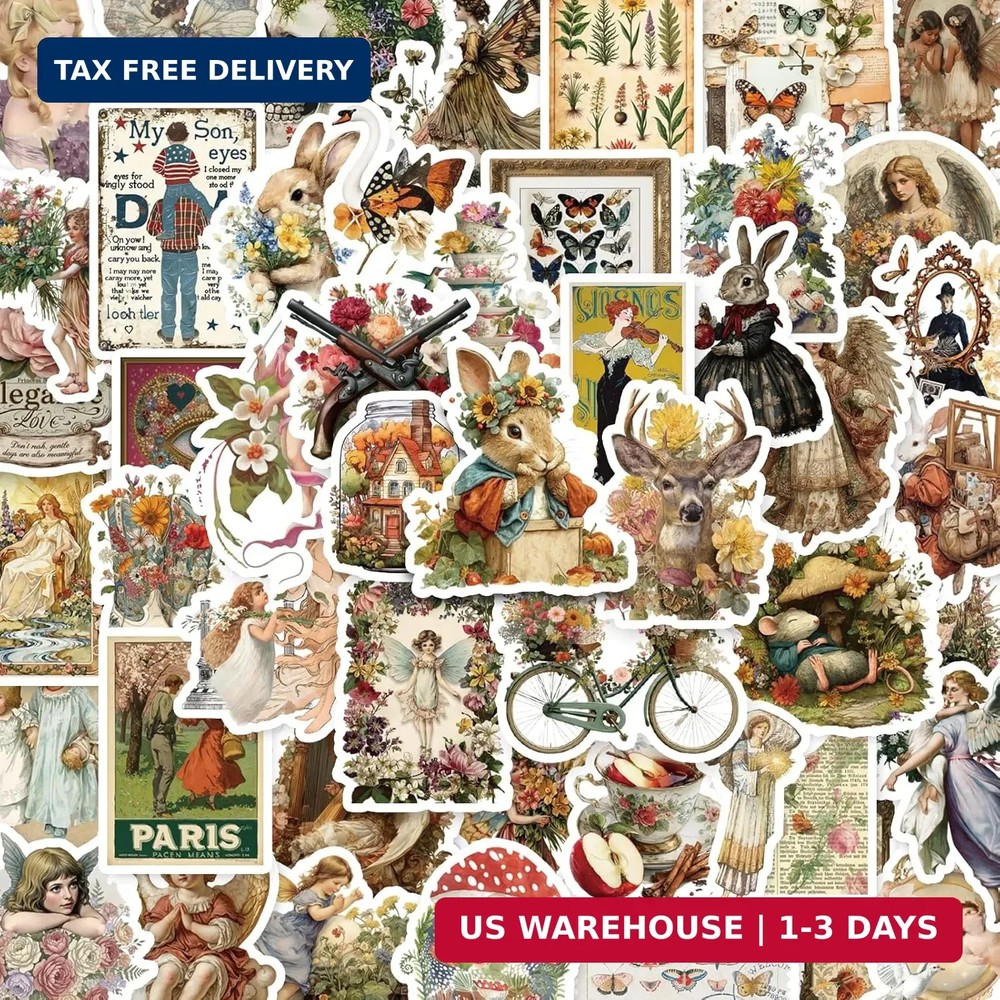 300 Pcs Vintage Stickers, Junk Journal Supplies, Cute Stickers for Journaling Su