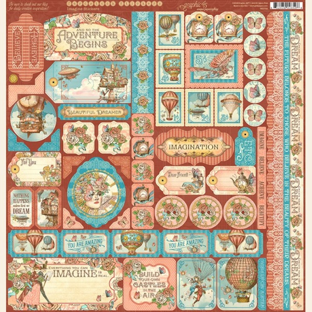 Graphic45 IMAGINE 12×12 Cardstock Sticker Sheet *RETIRED* scrapbooking