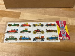 Vintage 1980s Puffy Stickers Sheet NOS NEW Vinyl Stick On Early 1900s Cars Japan