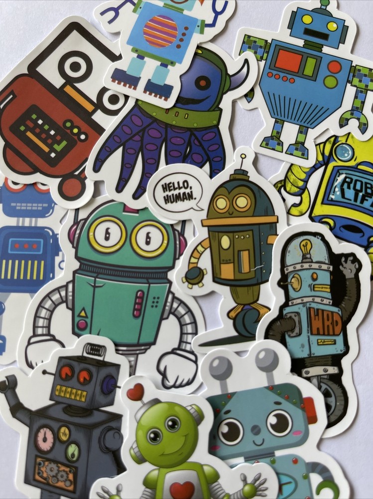 ROBOT ASSORTMENT Stickers (6pc)Buzz•Metal•Beep•Strong •Machine•Computer•￼Chat• ￼