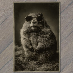 STICKER Groundhog Retro Sunglasses Moody Studio Portrait Antique Style