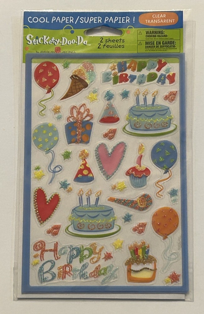 New Stickety-Doo-Da HAPPY BIRTHDAY Clear Transparent Stickers Pack 2 Sheets