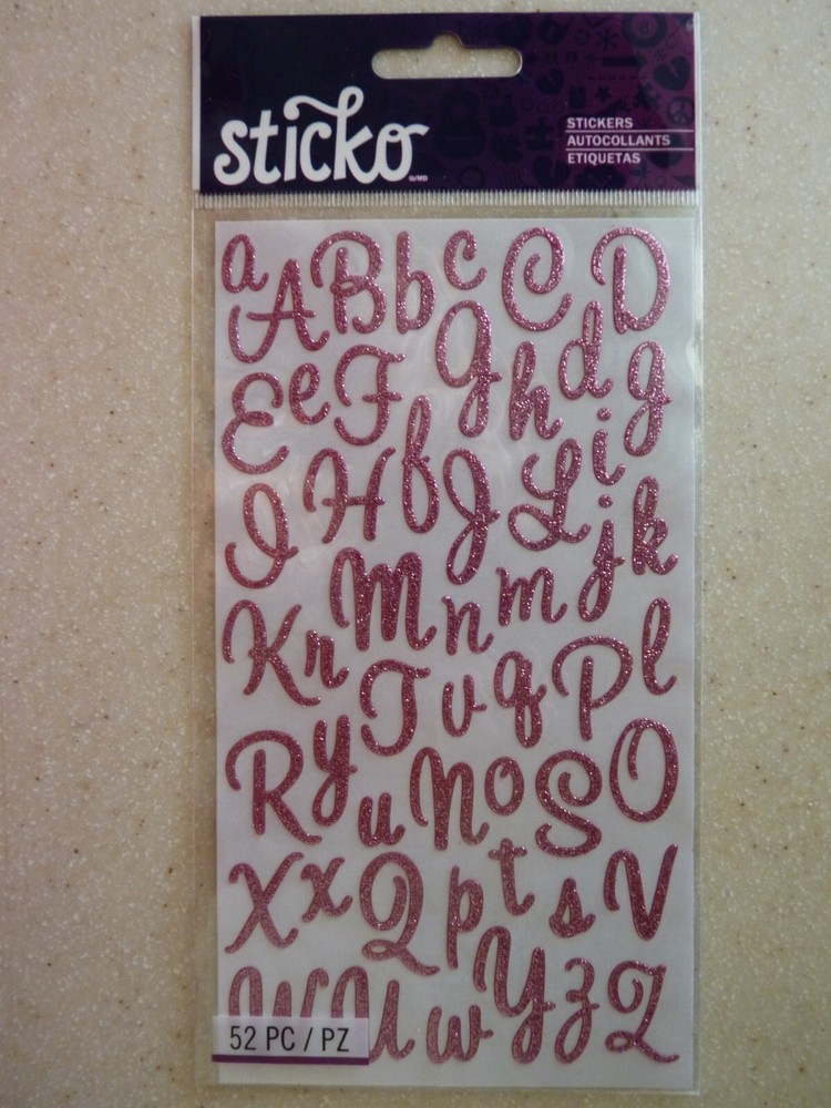 Sticko PINK GLITTER ALPHABET LETTERS -Upper/Lowercase Stickers Sealed EK Success