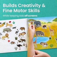 Toddler Travel Essentials: Animal Sticker Book with 12 Scenes & Coloring Pages