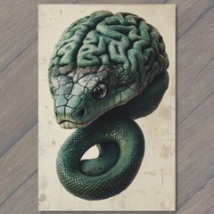 STICKER Snake Wrapped Human Brain Artistic Sci-Fi Theme Green Serpent