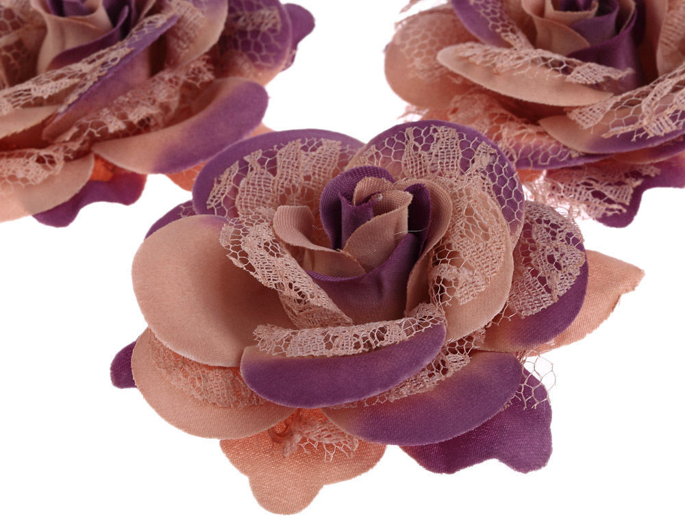 CraftbuddyUS 10x75mm 3D Vintage LilacPink Lace&Fabric Rose Flower Decoration