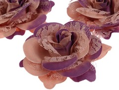 CraftbuddyUS 10x75mm 3D Vintage LilacPink Lace&Fabric Rose Flower Decoration