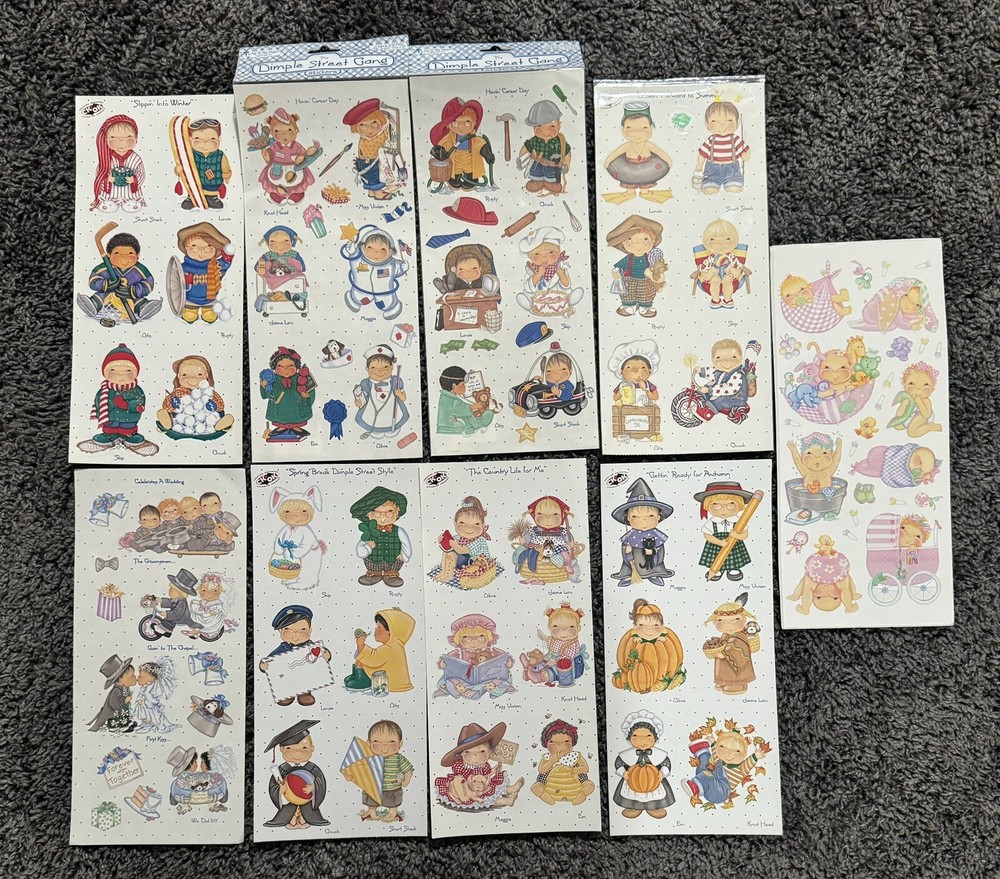 Tie Me To The Moon ~ Dimple Street Gang Vintage Sticker Lot Of 9 Sheets