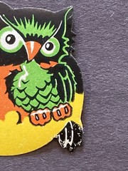 Halloween Dennison Owl & Moon Used Gummed Seal 1950s