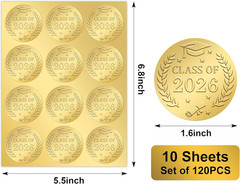120 Gold Foil Graduation Stickers, 1.6 Inch Class of 2026 Seals, 120 Pcs
