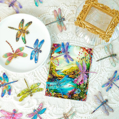 30PCS Holographic Dragonfly Stickers – Gold Foil Insect Clear Scrapbook Decals f