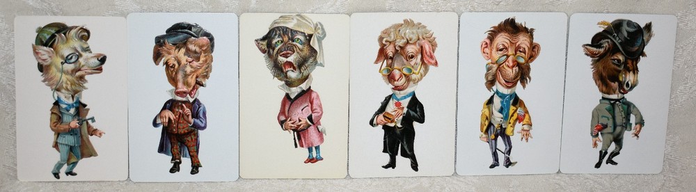 110d. 6 x ANTHROPROMORPHIC ANIMALS EMBOSSED DIE CUTS, SHEEP, PIG, DOG AND MORE