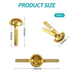 300 Mini Brads, 16x8mm Brass-Plated Metal Fasteners for Crafts and Scrapbooking