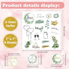Romantic Gold-Green Waterproof Stickers Set – 8 Sheets for DIY Wedding Projects