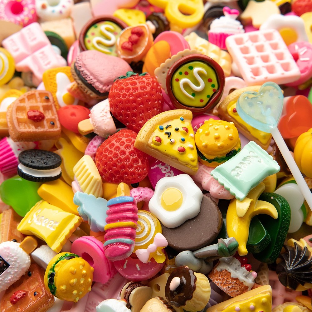 Slime Charms Food Cute Set – Mixed Lot Assorted Resin 10mm-25mm, A 100