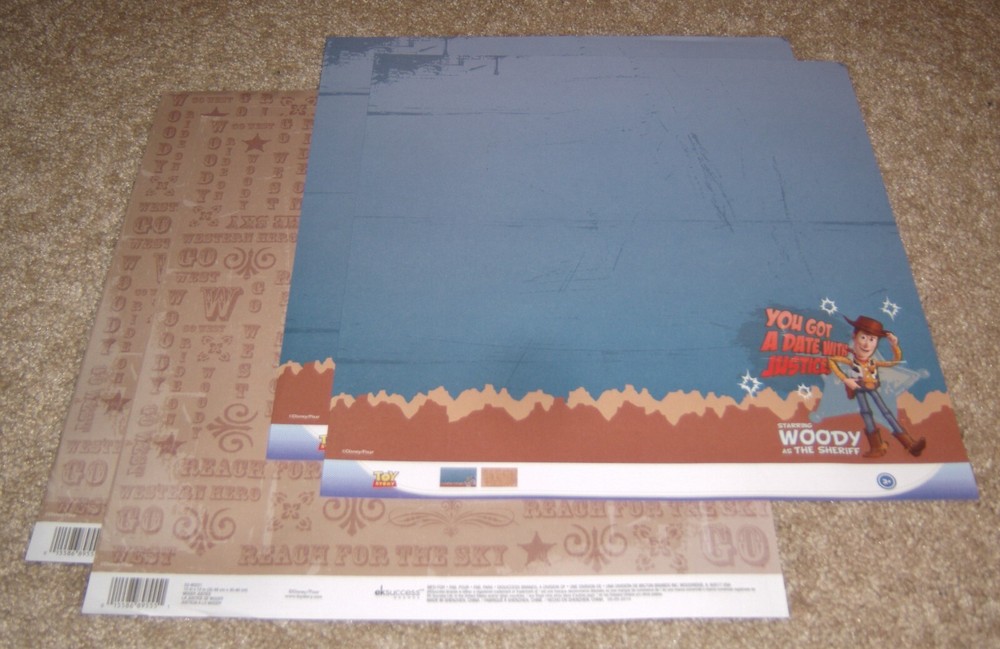 Disney EK Success 12×12 Double Sided Paper Lot of Four ~ Toy Story…..Woody