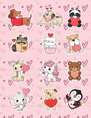 Valentine’s Day Cute Animals Sticker Set – 12 Piece