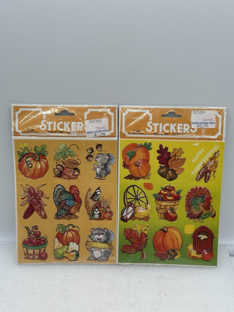 Vintage Autumn Themed Stickers Set Of 2 Sealed 36 Count Packages Eureka