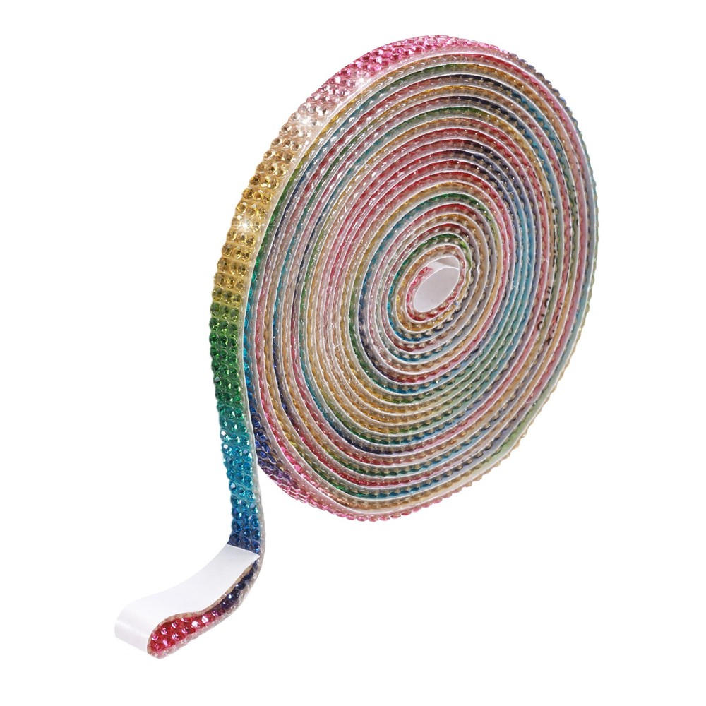 Rhinestone Ribbon 0.3″ x 3 Yard Self-Adhesive Rhinestone Strips (Rainbow)