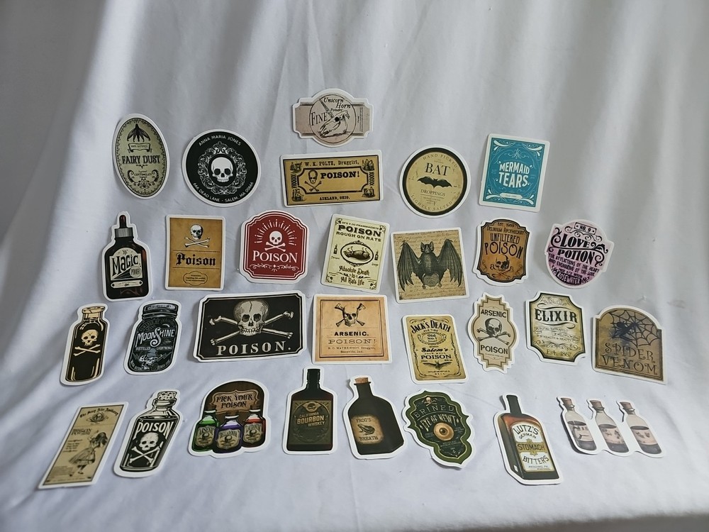 Lot 20+ Halloween Potion Bottle Label Stickers Journal Collage Apothecary