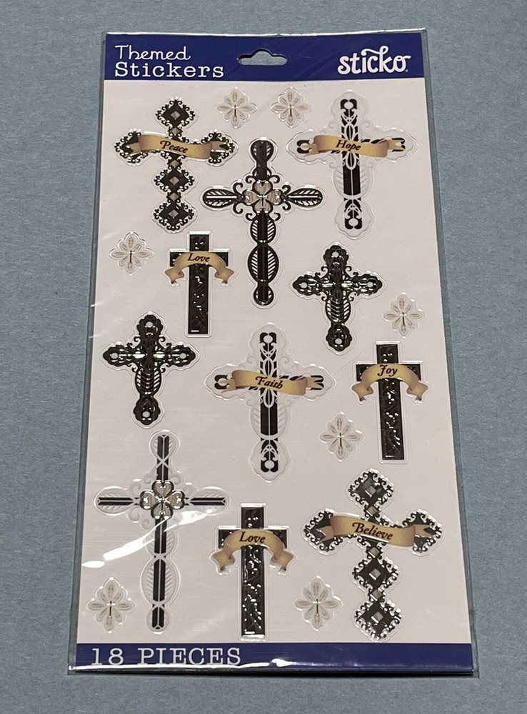 EK Success Sticko 18 Pc Inspirational Words & Crosses Themed Stickers