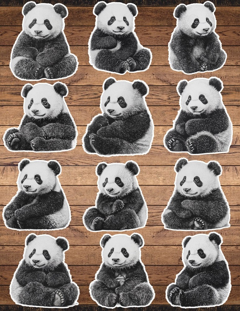 Panda Die Cut Vinyl Stickers Set Scrapbooking Laptop WaterBottle