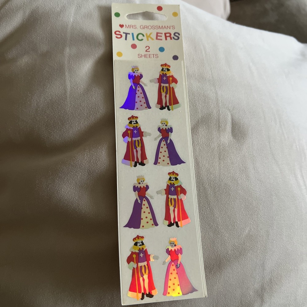 Mrs Grossman Vintage 2×6″ Sticker Sheet sparkle kings & queens sealed NIP